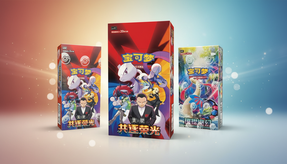 Chinesische Pokémon Jumbo Booster und Slim Booster Display im Vergleich