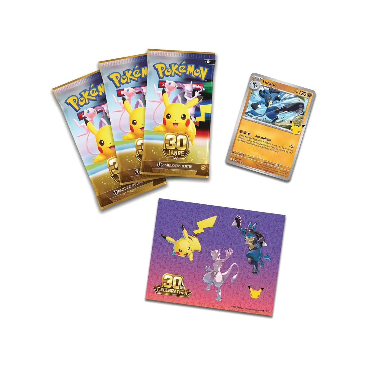 Inhalt Lucario: 3 Booster, Promokarte, Tech-Stickerbogen
