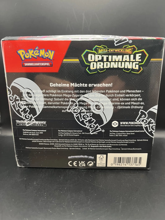 Pokémon Optimale Ordnung Booster Display POR – Rückseite mit Inhaltsangabe