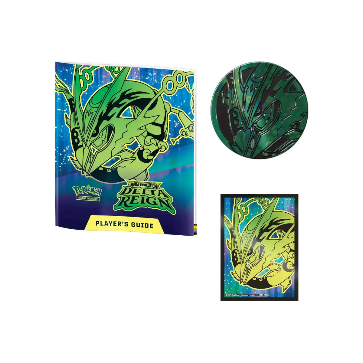 Spielerleitfaden, Münze und Kartenhülle der Delta Reign Elite Trainer Box