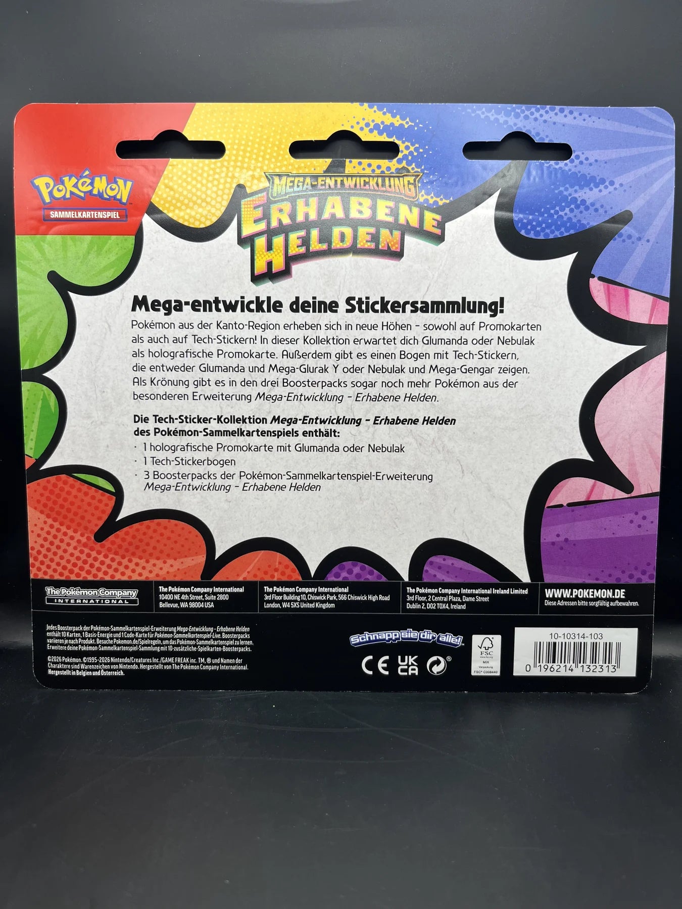 Pokémon Erhabene Helden Tech Sticker Kollektion – Rückseite mit Inhaltsangabe