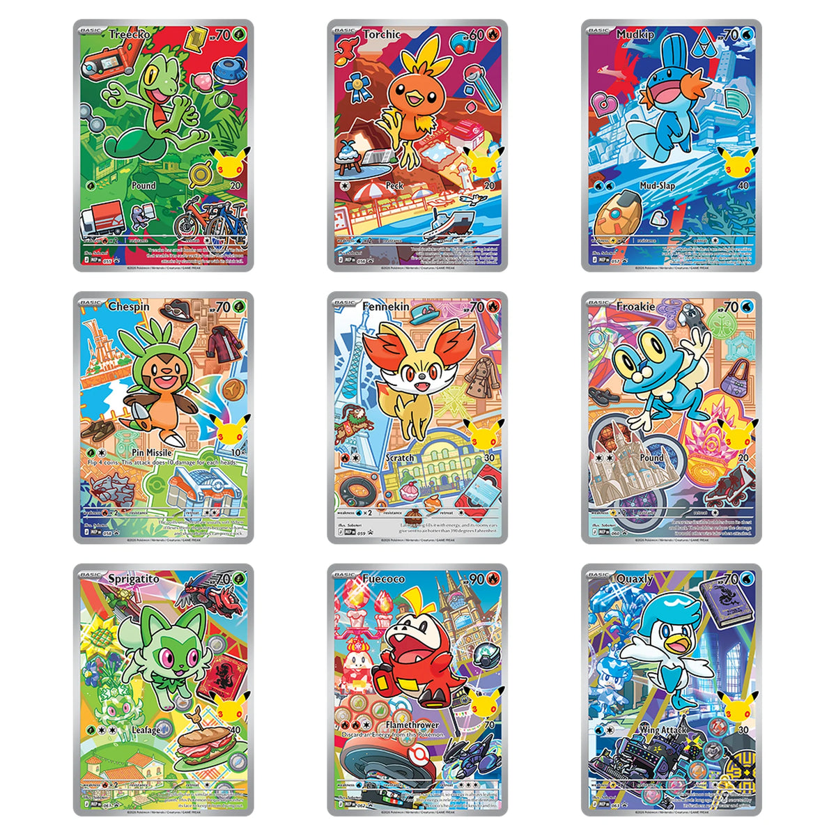 Die 9 Promokarten MEP 055 bis 063 mit Hoenn-, Kalos-, Paldea-Startern