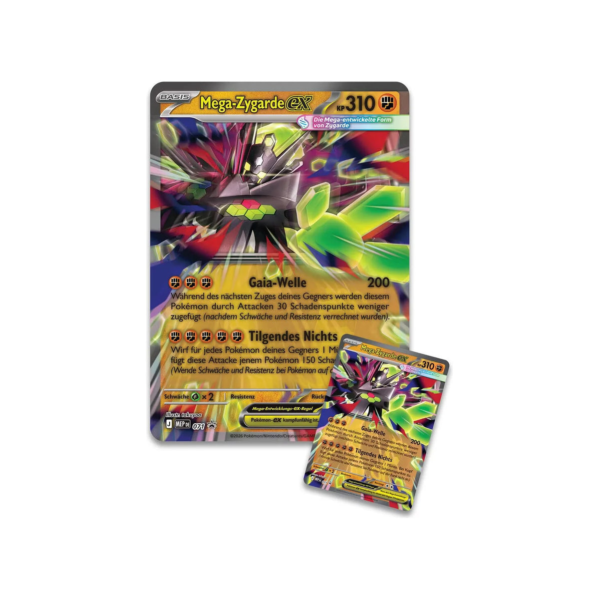 Mega-Zygarde-ex Promokarte und Wackelbildkarte, deutscher Kartentext
