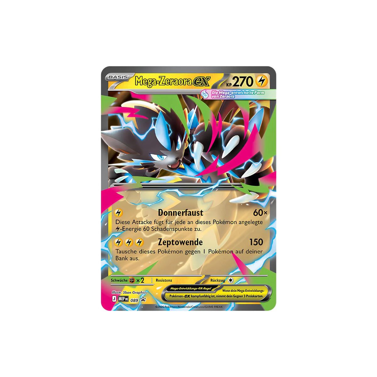 Mega-Zeraora-ex Promokarte aus der Tin-Box Mega-Kräfte